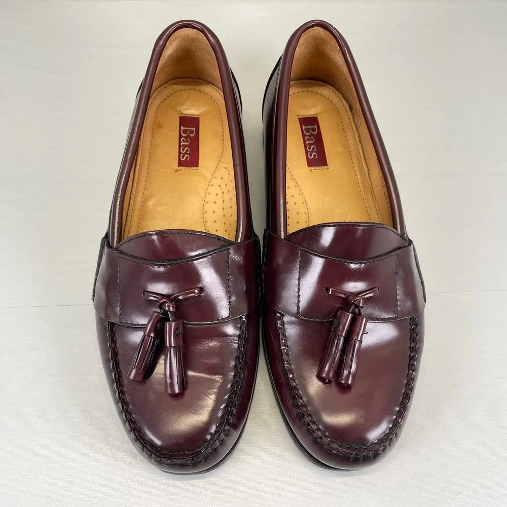 GH Bass & Co Harrison II Tassel Loafers Mens Size 9.5 EE Burgundy Leather Shoes
